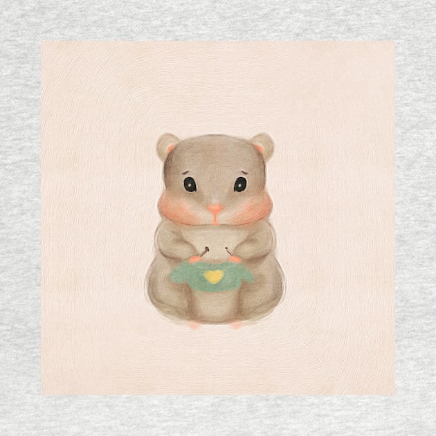 Cute Mom Hamster knits blue sweater with a yellow heart by penandbea